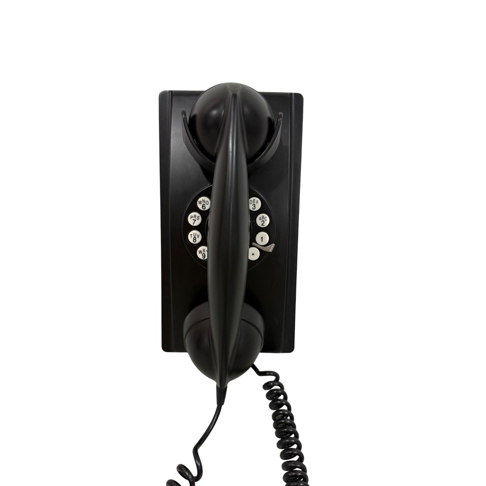 Crosley CR55 Wall Phone Retro Vintage Style Push Button Rotary Dial Matte Black
